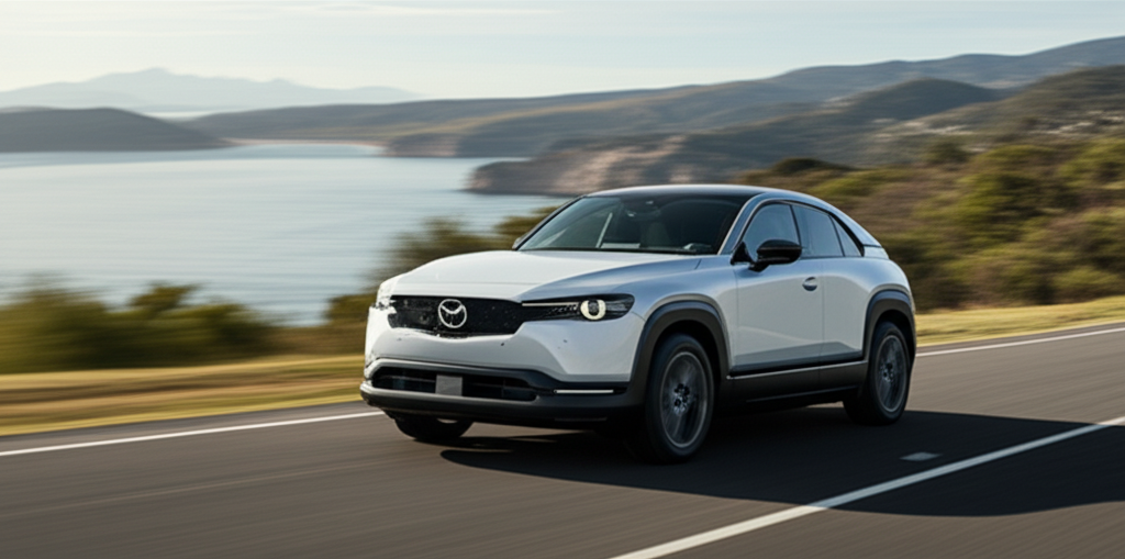 Generate a high-quality, relevant image prompt for an article about: Mazda EV Cars: Effortless Elect