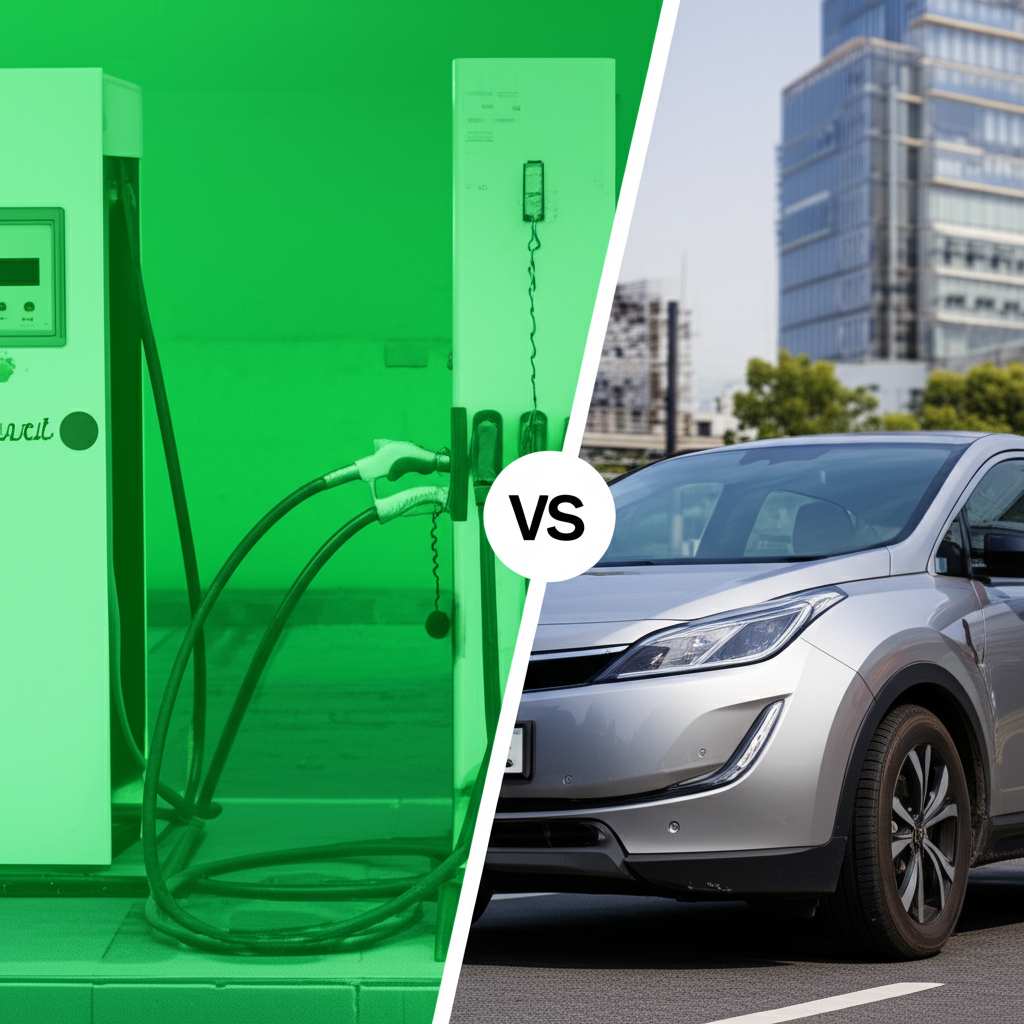 Generate a high-quality, relevant image prompt for an article about: Should I Buy EV or Petrol Car?