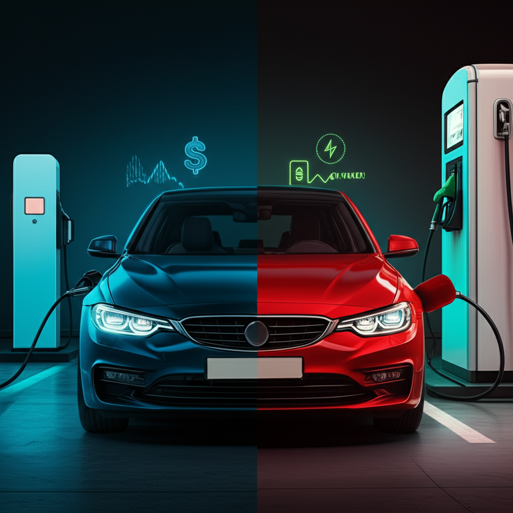 Generate a high-quality, relevant image prompt for an article about: EV or Gas Car? Buy Smart!