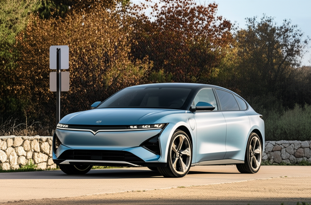 Generate a high-quality, relevant image prompt for an article about: First EV Car: The Stunning Pion
