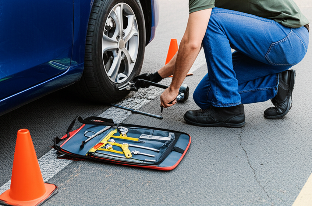 Generate a high-quality, relevant image prompt for an article about: AAA Flat Tire Fix: Essential Gu