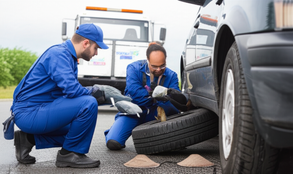Generate a high-quality, relevant image prompt for an article about: Can Triple A Fix Flat Tires? Es