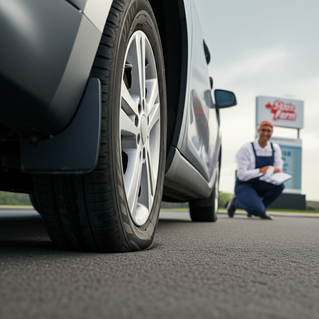 Generate a high-quality, relevant image prompt for an article about: State Farm Flat Tire Coverage: