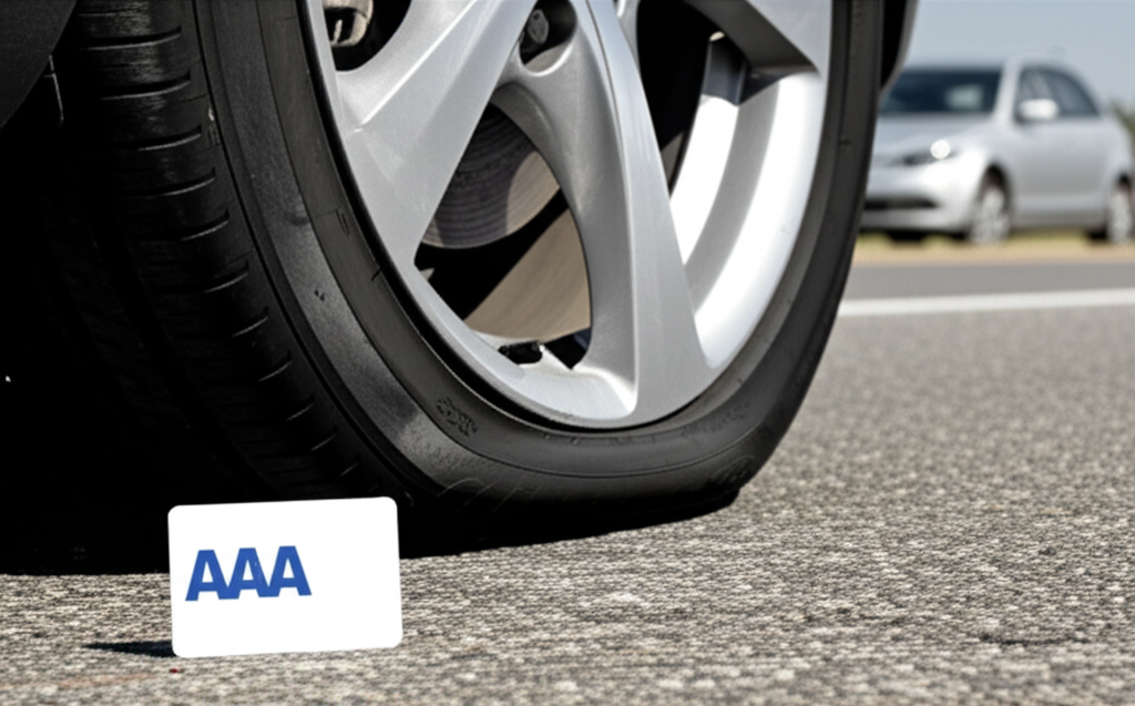 Generate a high-quality, relevant image prompt for an article about: AAA Covers Flat Tires: Essentia