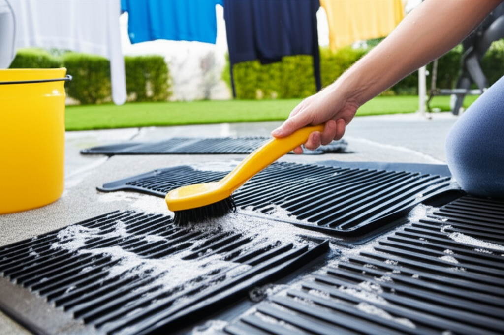 Generate a high-quality, relevant image prompt for an article about: Can You Wash Car Floor Mats? Pr