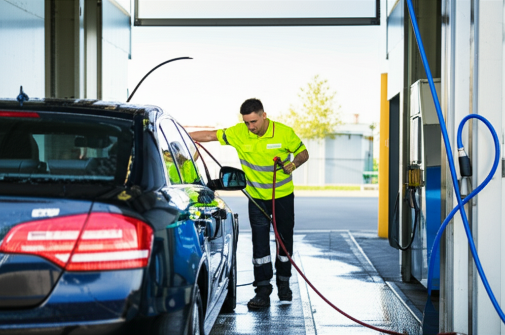 Generate a high-quality, relevant image prompt for an article about: What Does a Car Wash Attendant