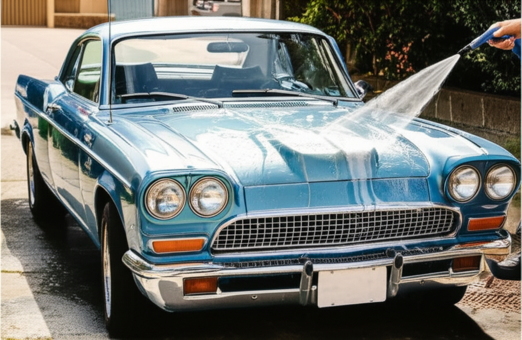 Generate a high-quality, relevant image prompt for an article about: Proven Way: Wash a Classic Car