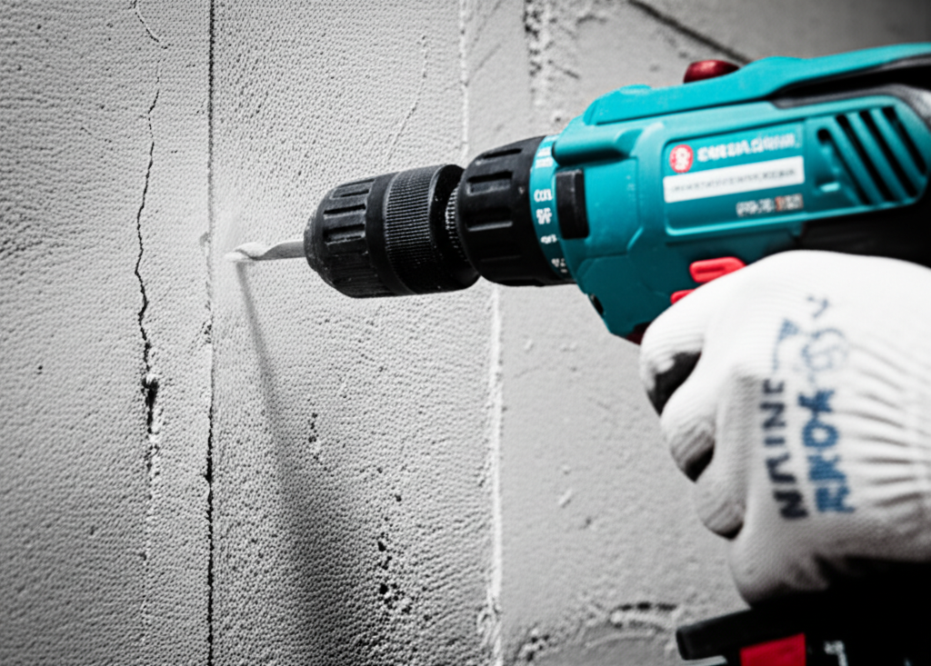 Generate a high-quality, relevant image prompt for an article about: How To Drill Into Concrete: Pro