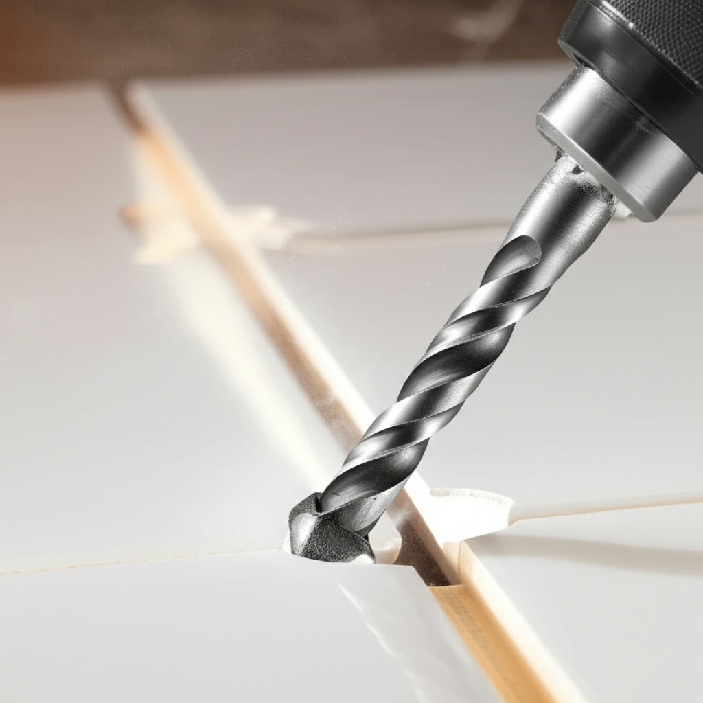 Generate a high-quality, relevant image prompt for an article about: Concrete Drill on Porcelain Til