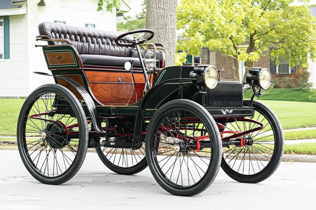 Generate a high-quality, relevant image prompt for an article about: First EV Made: Proven, Essentia